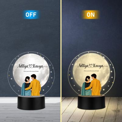 Personalized Couple Name LED Night Lamp Custom with Name & Date Unique Gift for Anniversary, Wedding, Marriage, Valentine Day, Birthday Warm White Light (Moon Lamp)